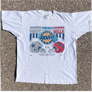 Buffalo Bills vs Dallas Cowboys 1993 Super Bowl NFL Trench Distressed Tee (XL)
